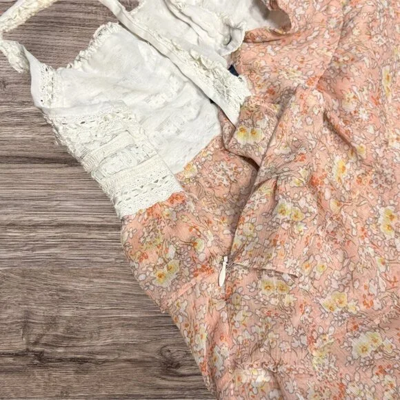 American Eagle Pink Floral and White Lace Tiered Baby Top Adjustable Straps XS - Picture 7 of 11